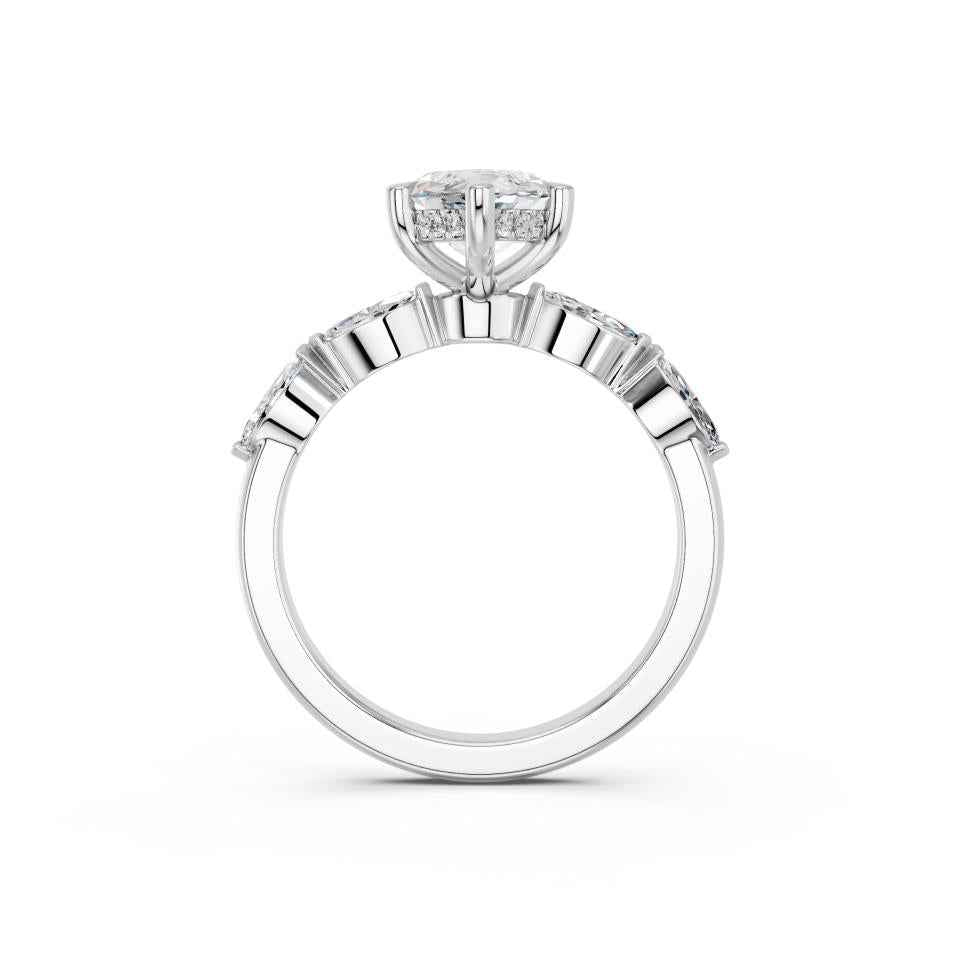 MARQUISE RING WITH HIDDEN HALO AND SIDE STONES