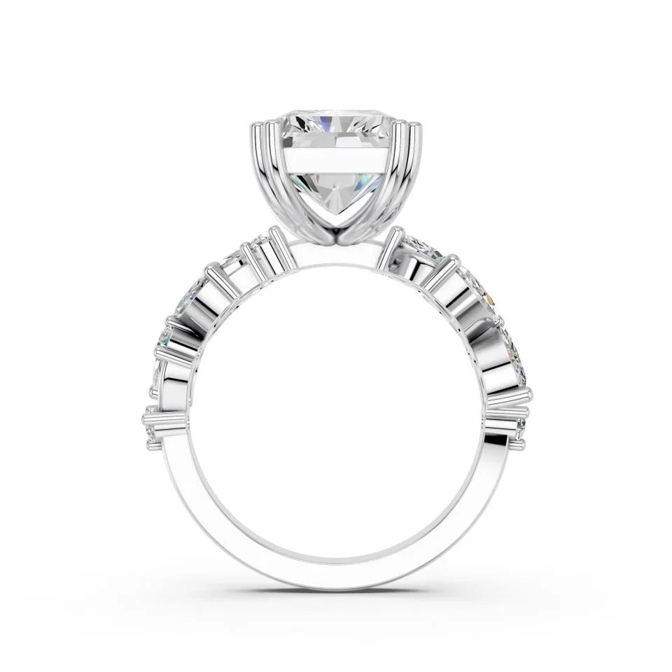 RADIANT RING WITH MARQUISE AND ROUND SIDE STONES