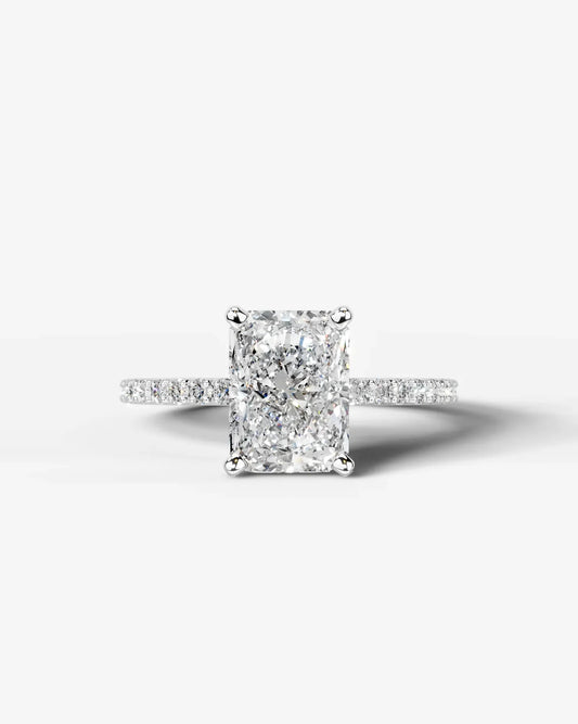 Radiant Cut Solitaire Lab Grown Diamond Engagement Ring with Pavé Band | D VS1