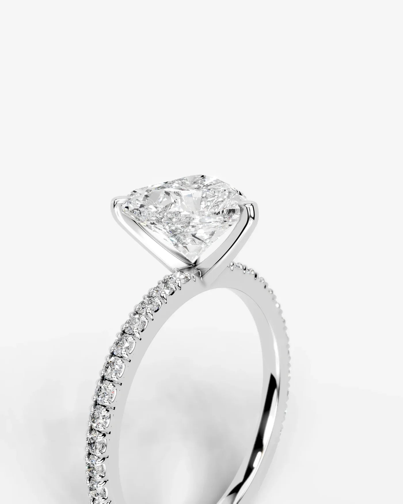 Heart Cut Solitaire Lab Grown Diamond Engagement Ring with Pavé Band | D VS1