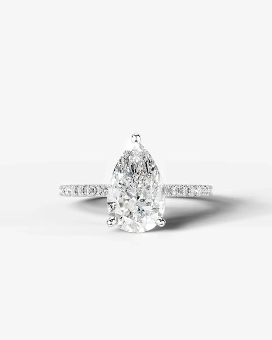 Pear Cut Solitaire Lab Grown Diamond Engagement Ring with Pavé Band | D VS1