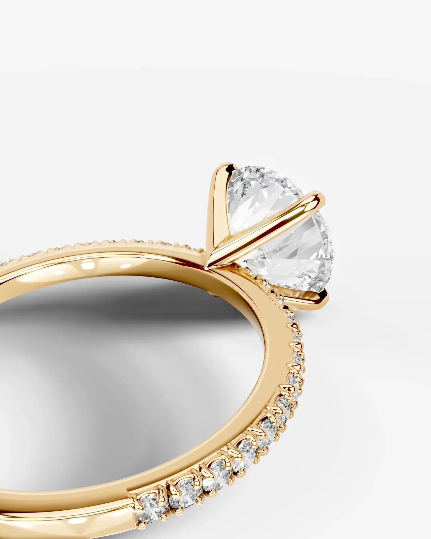 Round Cut Solitaire Lab Grown Diamond Engagement Ring with Pavé Band | D VS1
