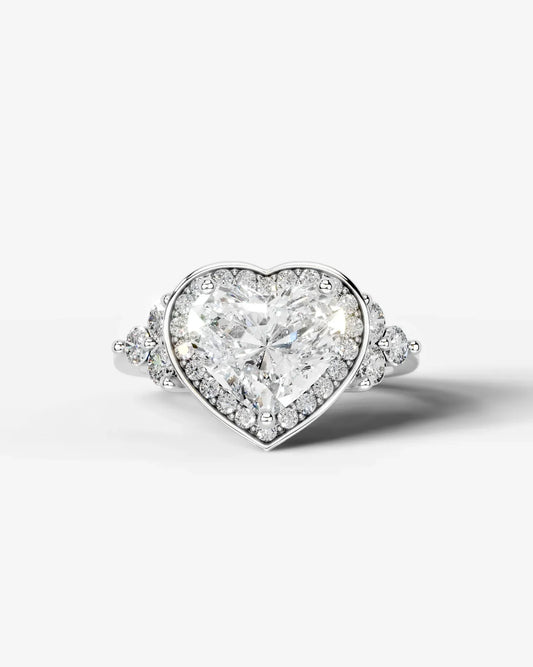Heart Cut Halo Lab Grown Diamond Engagement Ring with Side Stones| D VS1