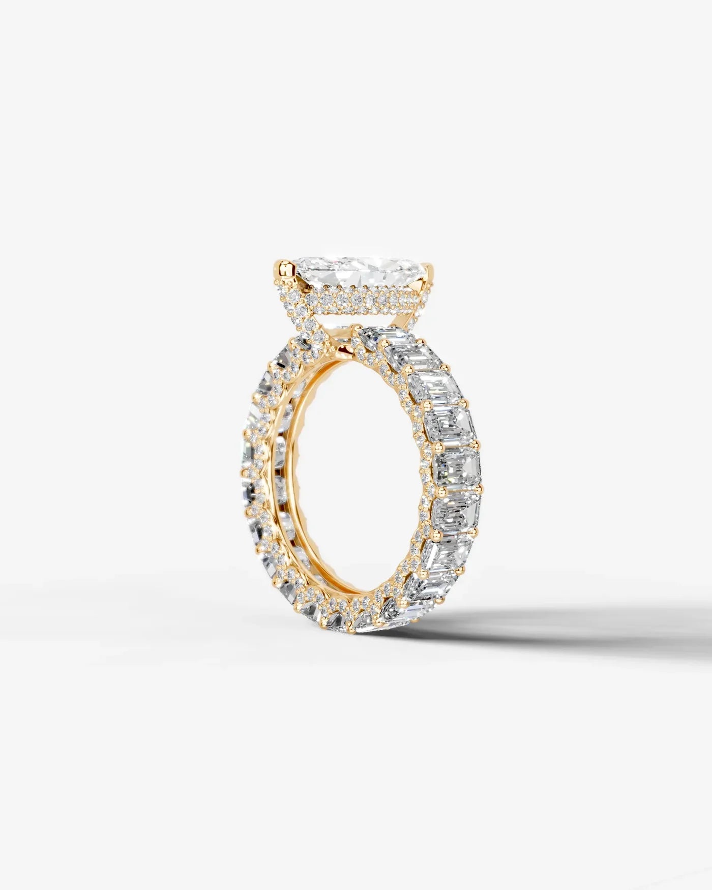Marquise Cut Lab Diamond Engagement Ring with Emerald cut eternity band and Hidden halo| D VS1