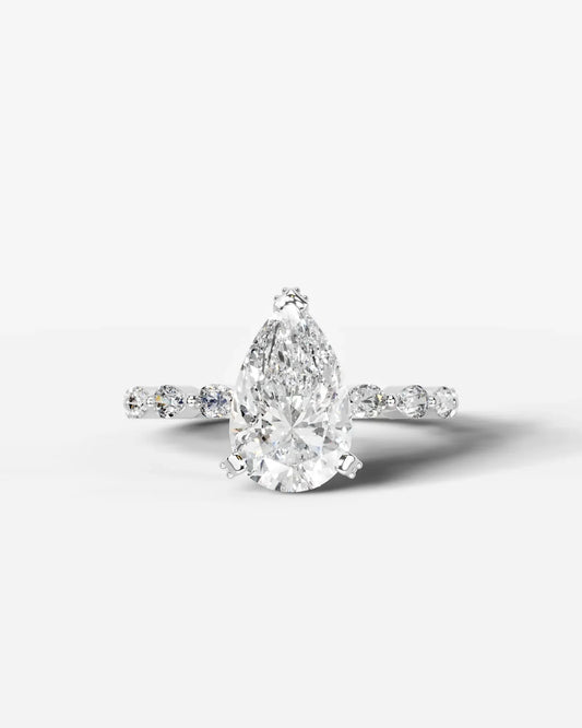 Pear Cut Hidden Halo Lab Grown Diamond Engagement Ring with Pear Side Stones| D VS1
