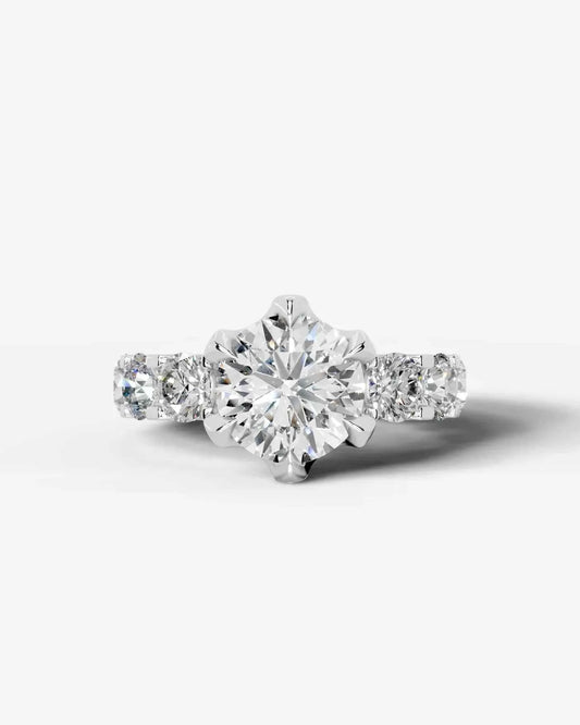Round Cut Lab Diamond Engagement Ring with Round cut eternity band and Hidden halo| D VS1