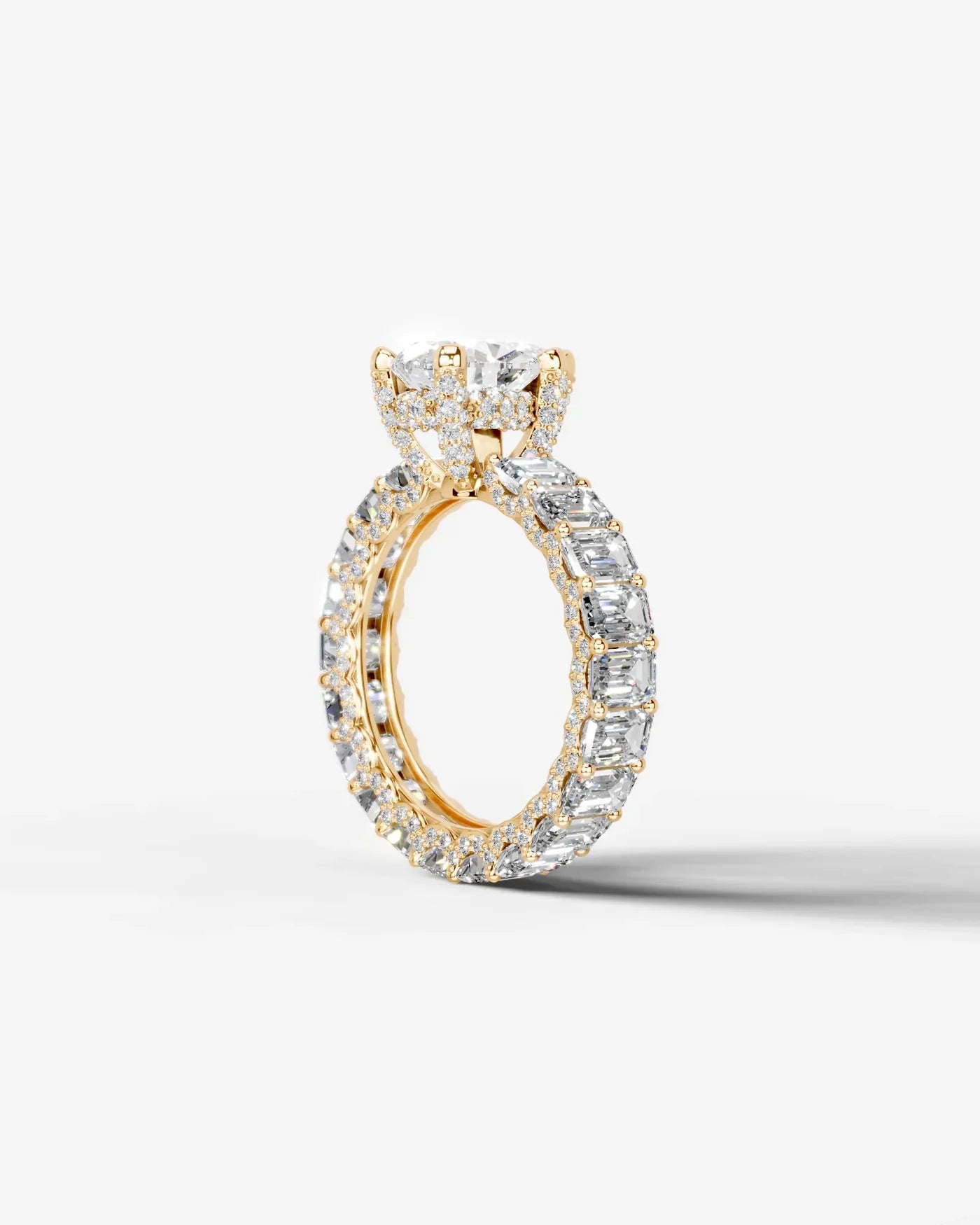 Pear Cut Lab Diamond Engagement Ring with Emerald cut eternity band and Hidden halo| D VS1