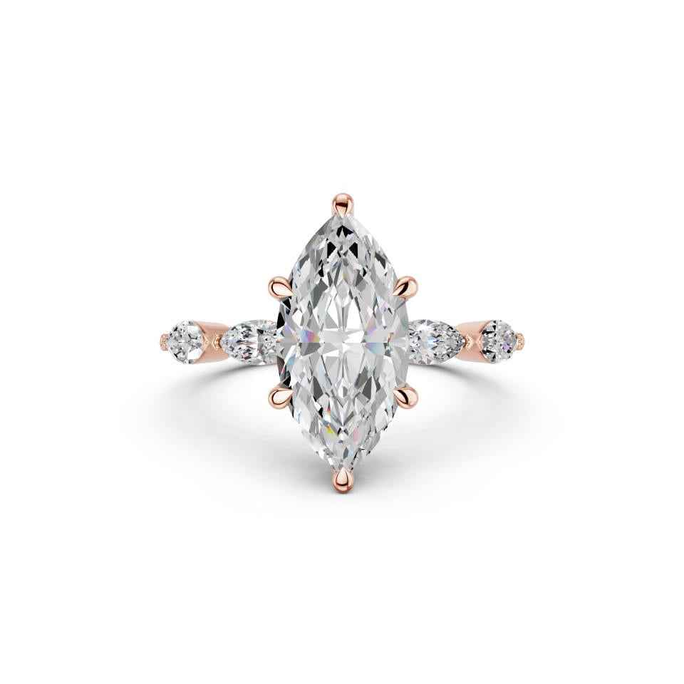 MARQUISE RING WITH HIDDEN HALO AND SIDE STONES