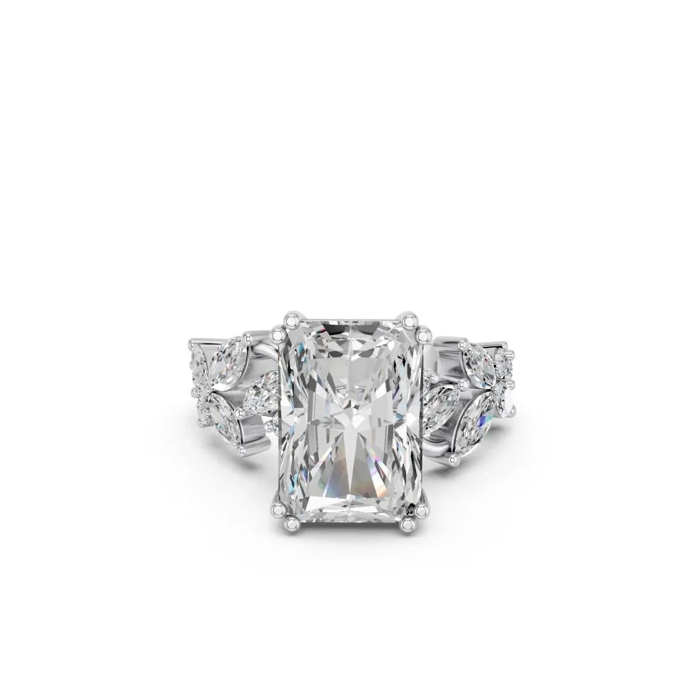 RADIANT RING WITH MARQUISE AND ROUND SIDE STONES