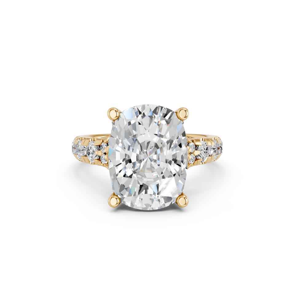 CUSHION RING WITH HIDDEN HALO AND PAVE BAND