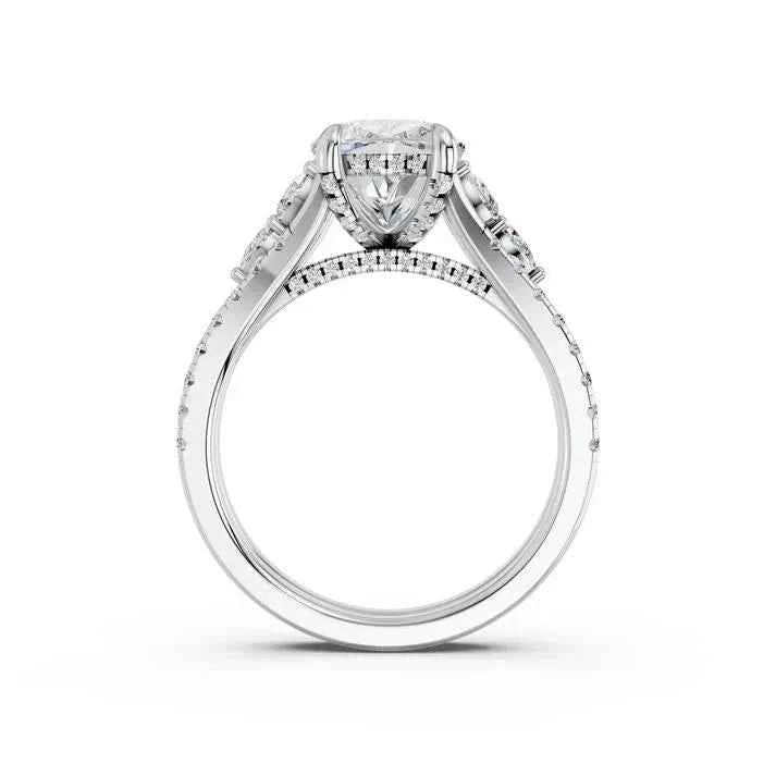 CUSHION RING WITH HIDDEN HALO AND PAVE BAND