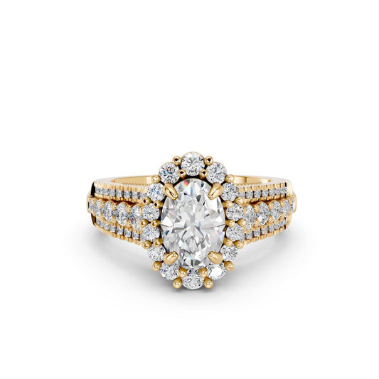 OVAL THREE ROW HALO RING