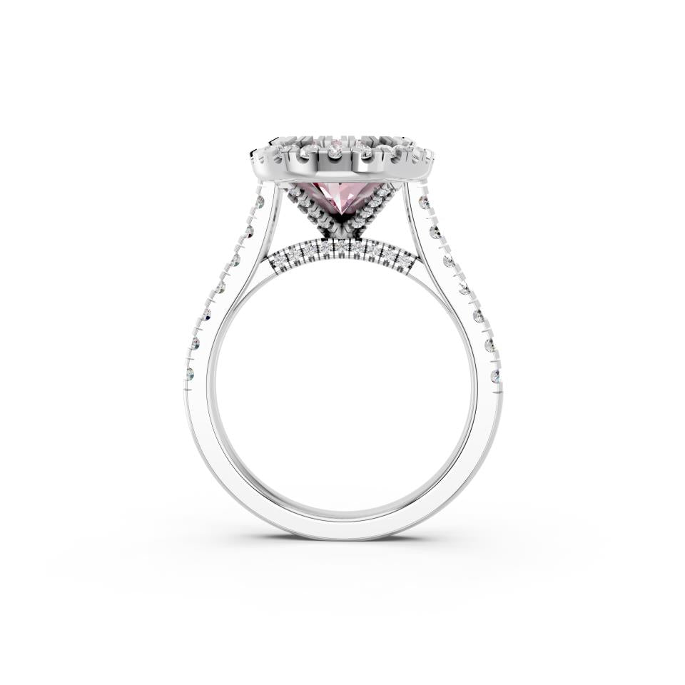 OVAL PINK HALO RING WITH PAVE BAND