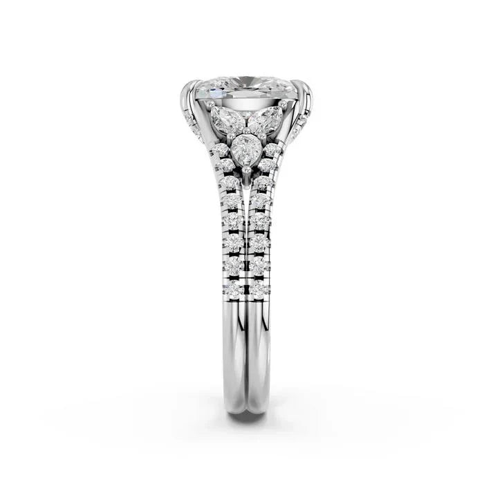 CUSHION RING WITH HIDDEN HALO AND PAVE BAND
