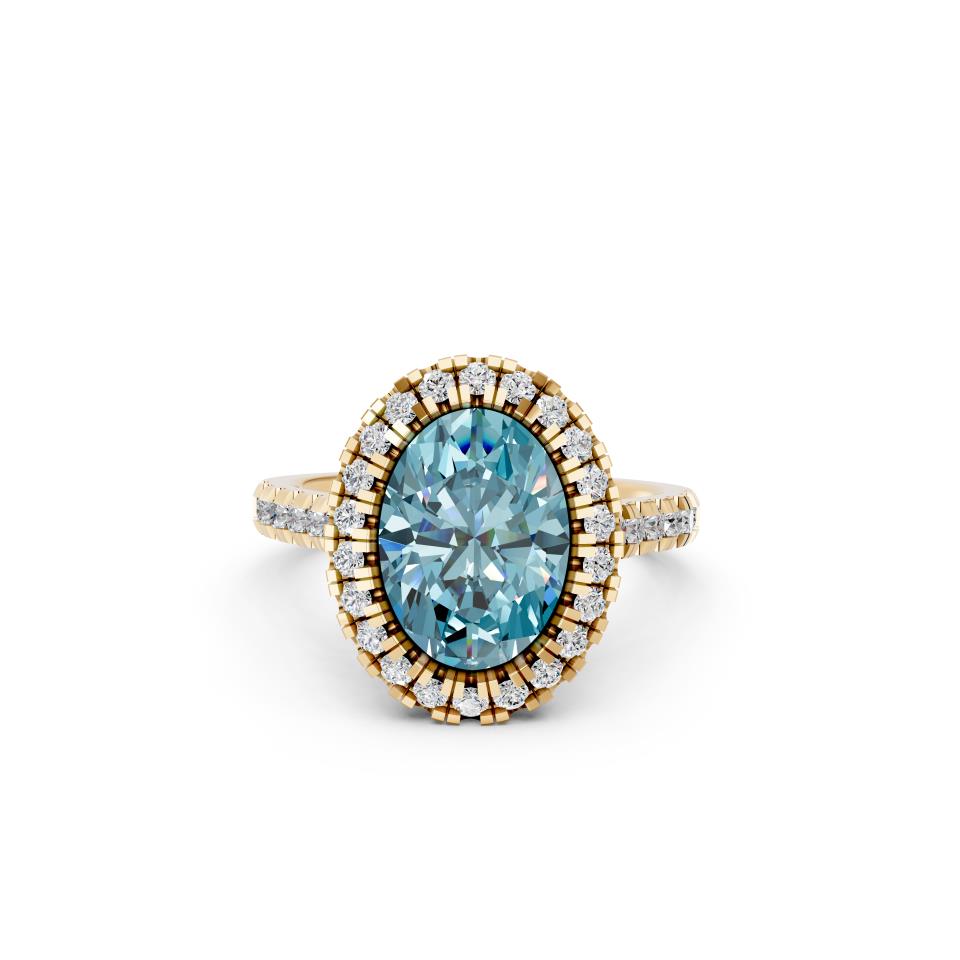 OVAL BLUE HALO RING WITH PAVE BAND