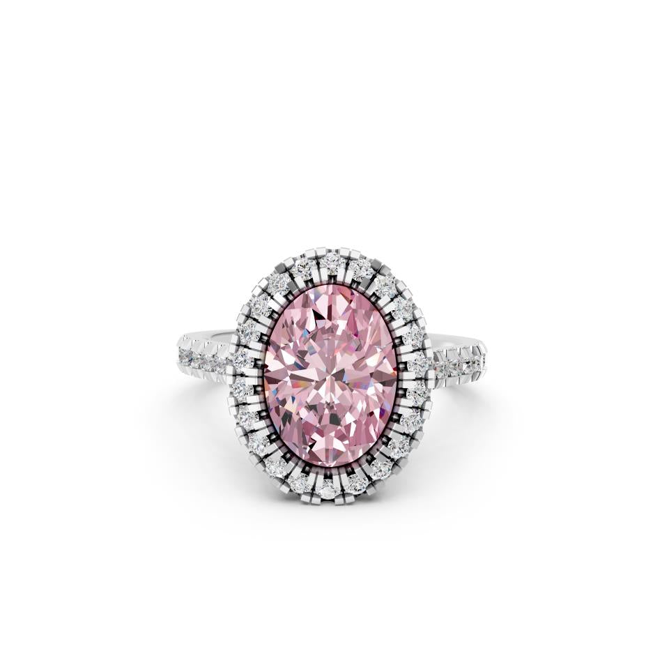 OVAL PINK HALO RING WITH PAVE BAND