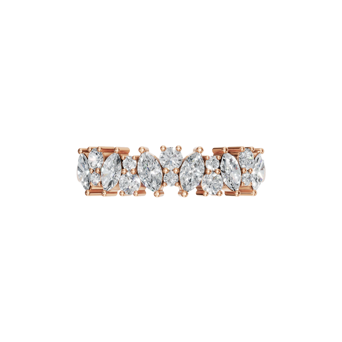 MARQUISE ROUND HALF ETERNITY WEDDING BAND