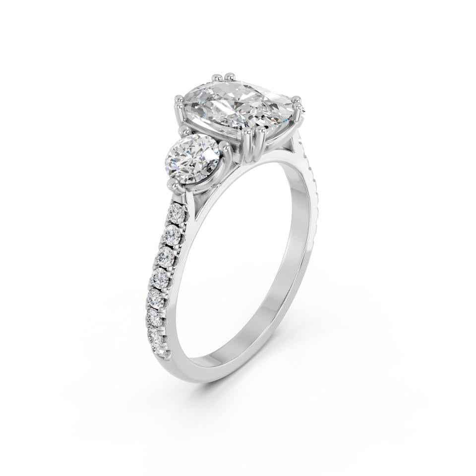 CUSHION THREE STONE WITH PAVE BAND