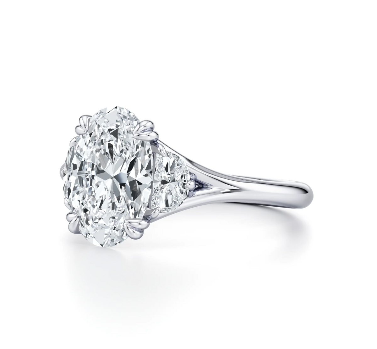 OVAL RING WITH HALF MOON SIDE STONES