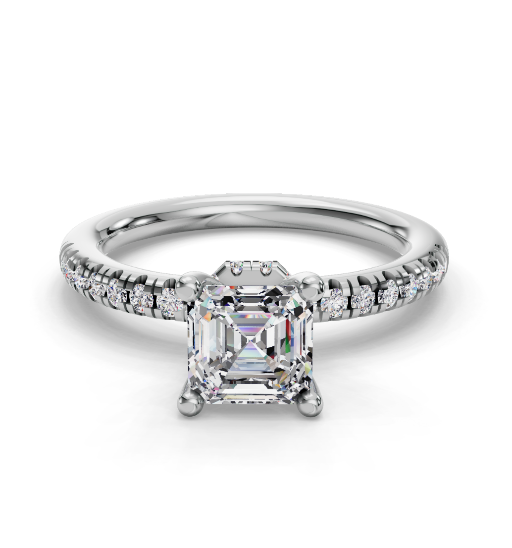 ASSCHER ACCENTED PAVE HIDDEN HALO RING