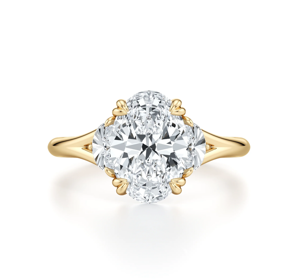 OVAL RING WITH HALF MOON SIDE STONES