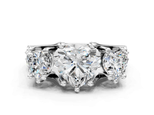 Heart Cut Lab Diamond Engagement Ring in three stone setting with hidden halo and pave band| D VS1