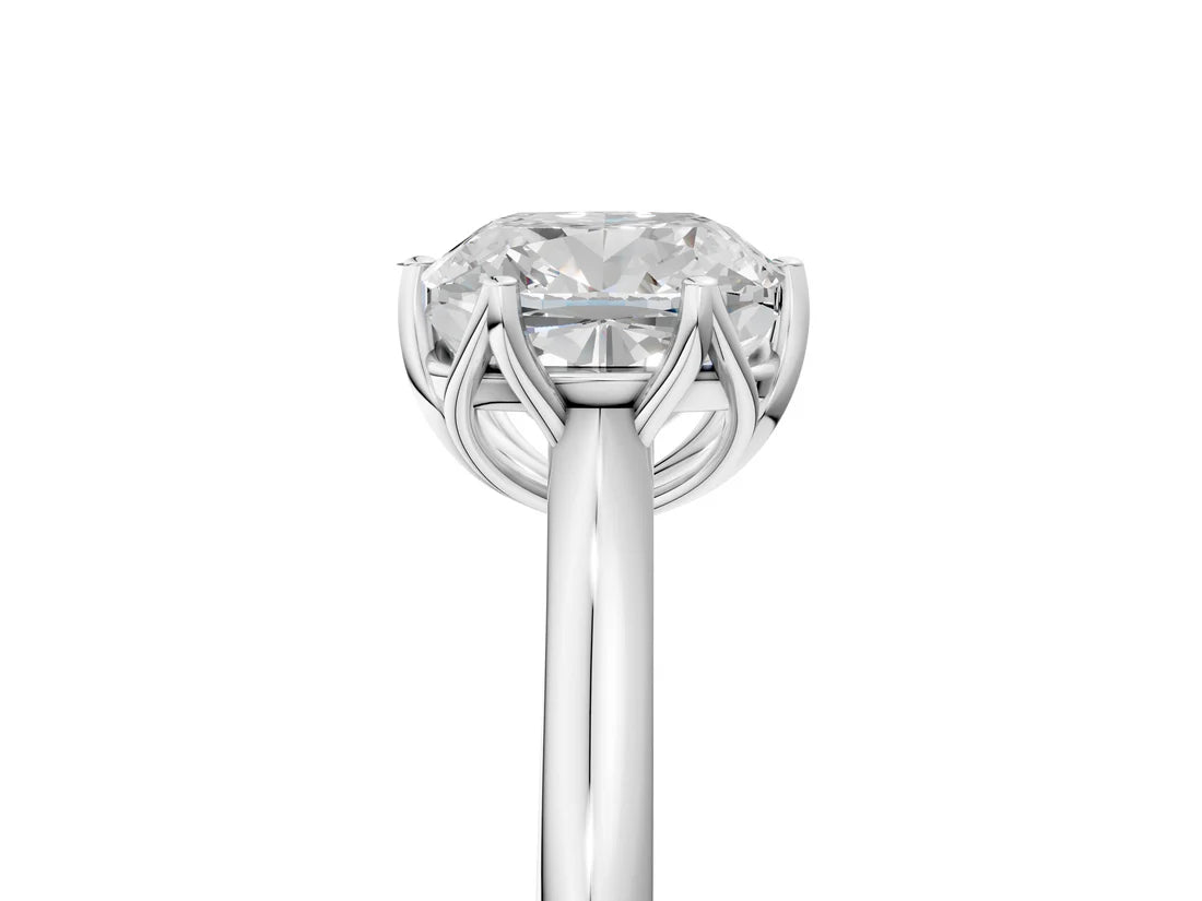 Cushion Cut Lab Diamond Solitaire Ring with Flower Prong Setting and Classic Band| D VS1