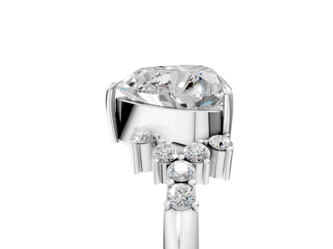 Heart Cut Lab Diamond Ring with Side Stones and Four-Prong Setting| D VS1