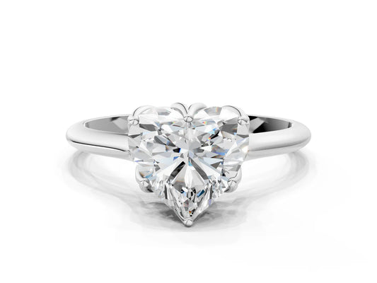 Heart Cut Lab Diamond Solitaire Ring with Flower Prong Setting and Classic Band| D VS1