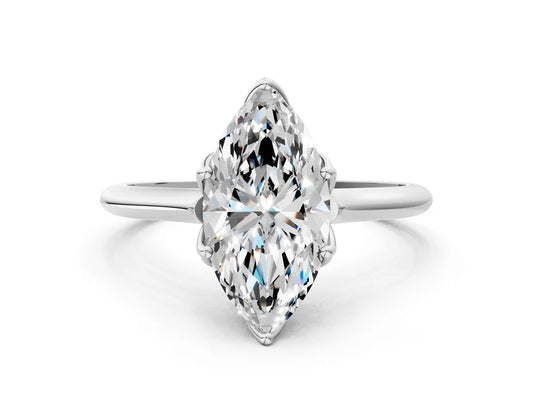 Marquise Cut Lab Diamond Solitaire Ring with Flower Prong Setting and Classic Band| D VS1