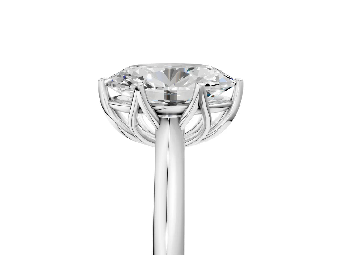 Oval Cut Lab Diamond Solitaire Ring with Flower Prong Setting and Classic Band| D VS1