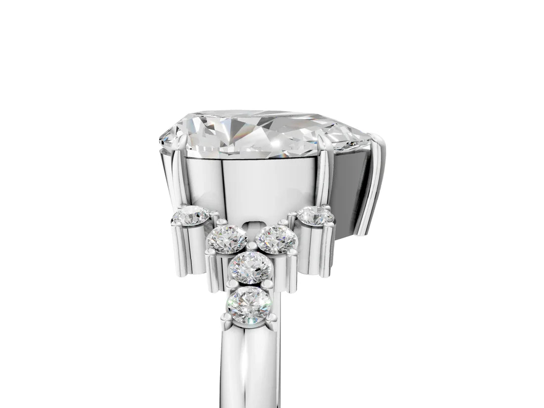 Pear Cut Lab Diamond Ring with Side Stones and Four-Prong Setting| D VS1