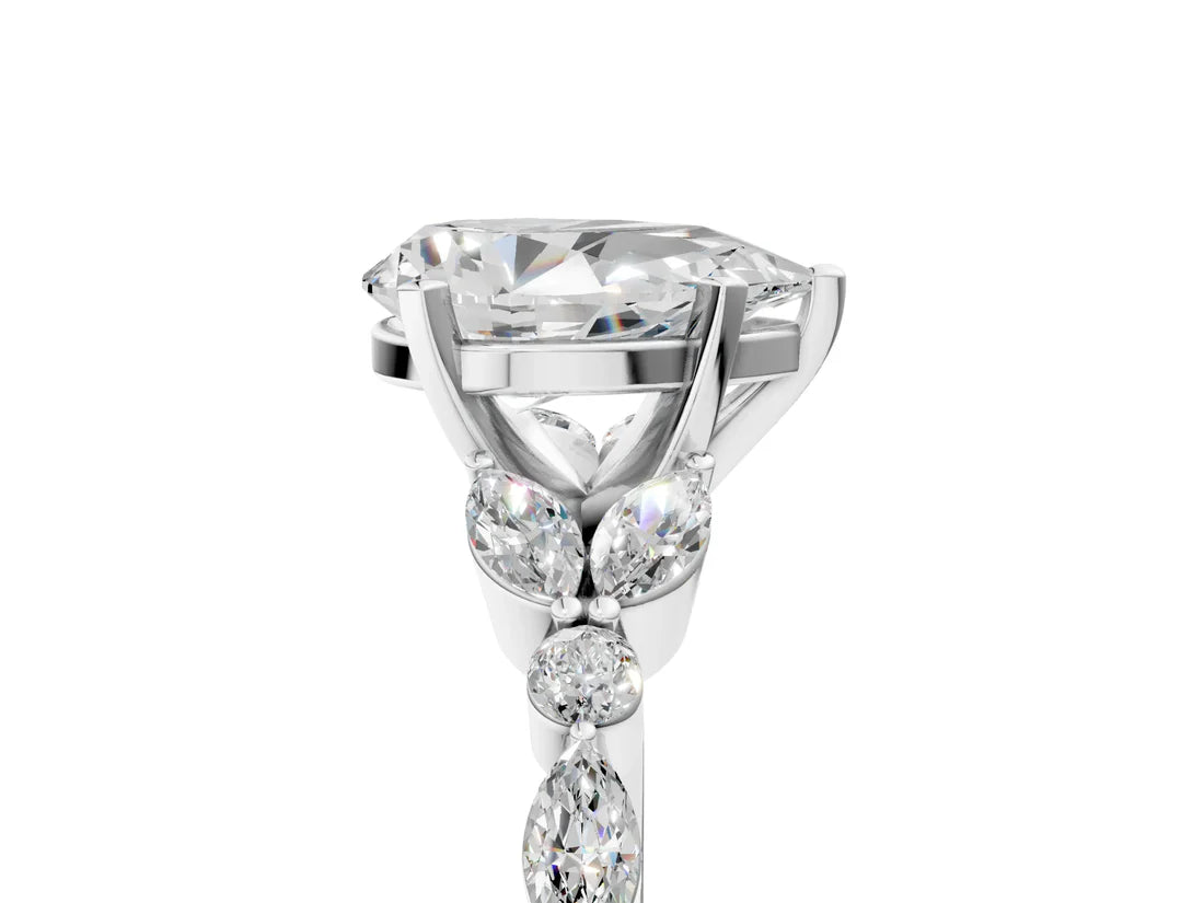 Pear Cut Lab Diamond Solitaire Ring with Side Stones and Four-Prong Setting| D VS1