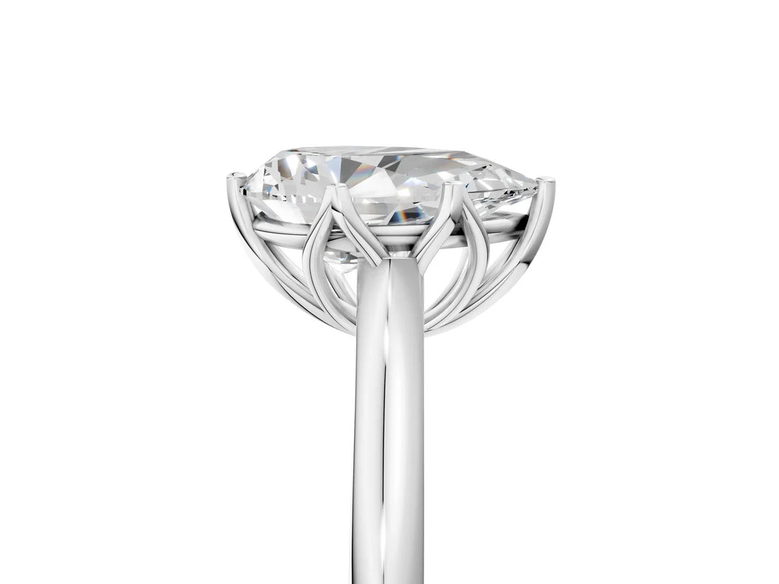 Pear Cut Lab Diamond Solitaire Ring with Flower Prong Setting and Classic Band| D VS1