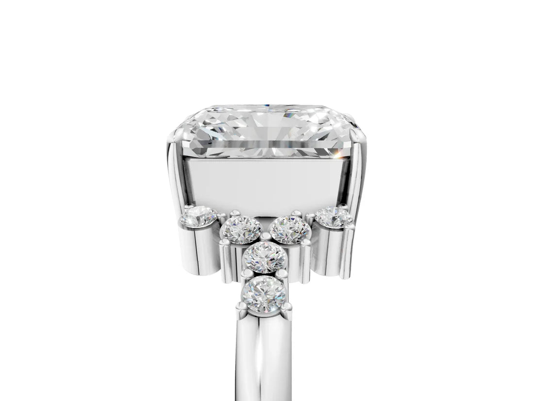 Radiant Cut Lab Diamond Ring with Side Stones and Four-Prong Setting| D VS1