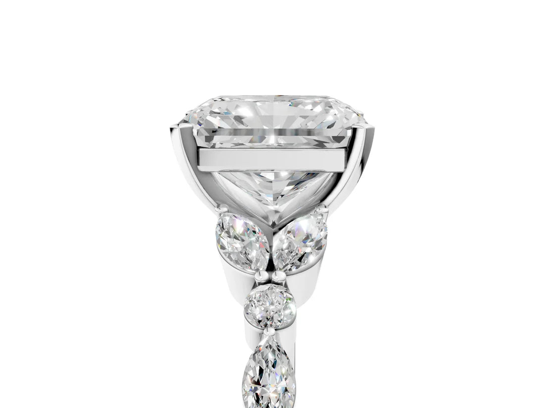 Radiant Cut Lab Diamond Solitaire Ring with Side Stones and Four-Prong Setting| D VS1