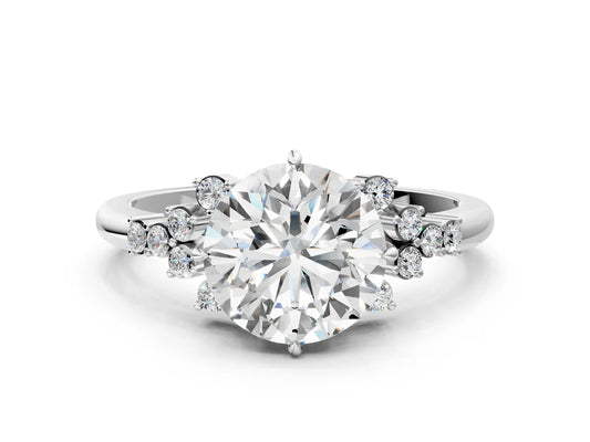 Round Cut Lab Diamond Ring with Side Stones and Four-Prong Setting| D VS1