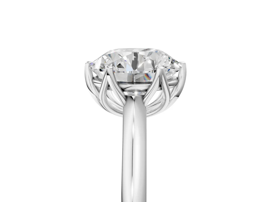Round Cut Lab Diamond Solitaire Ring with Flower Prong Setting and Classic Band| D VS1
