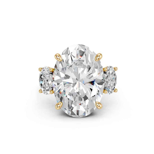 OVAL THREE STONE RING WITH HIDDEN HALO AND PAVE BAND