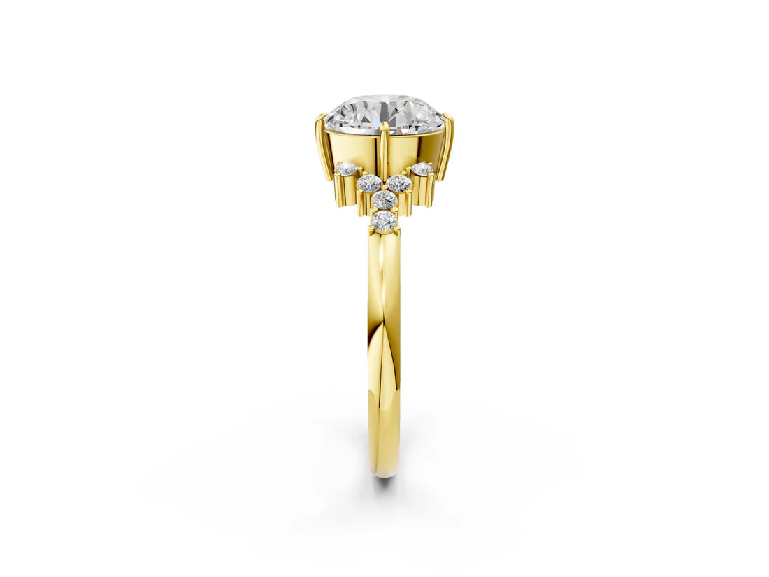 Round Cut Lab Diamond Ring with Side Stones and Four-Prong Setting| D VS1