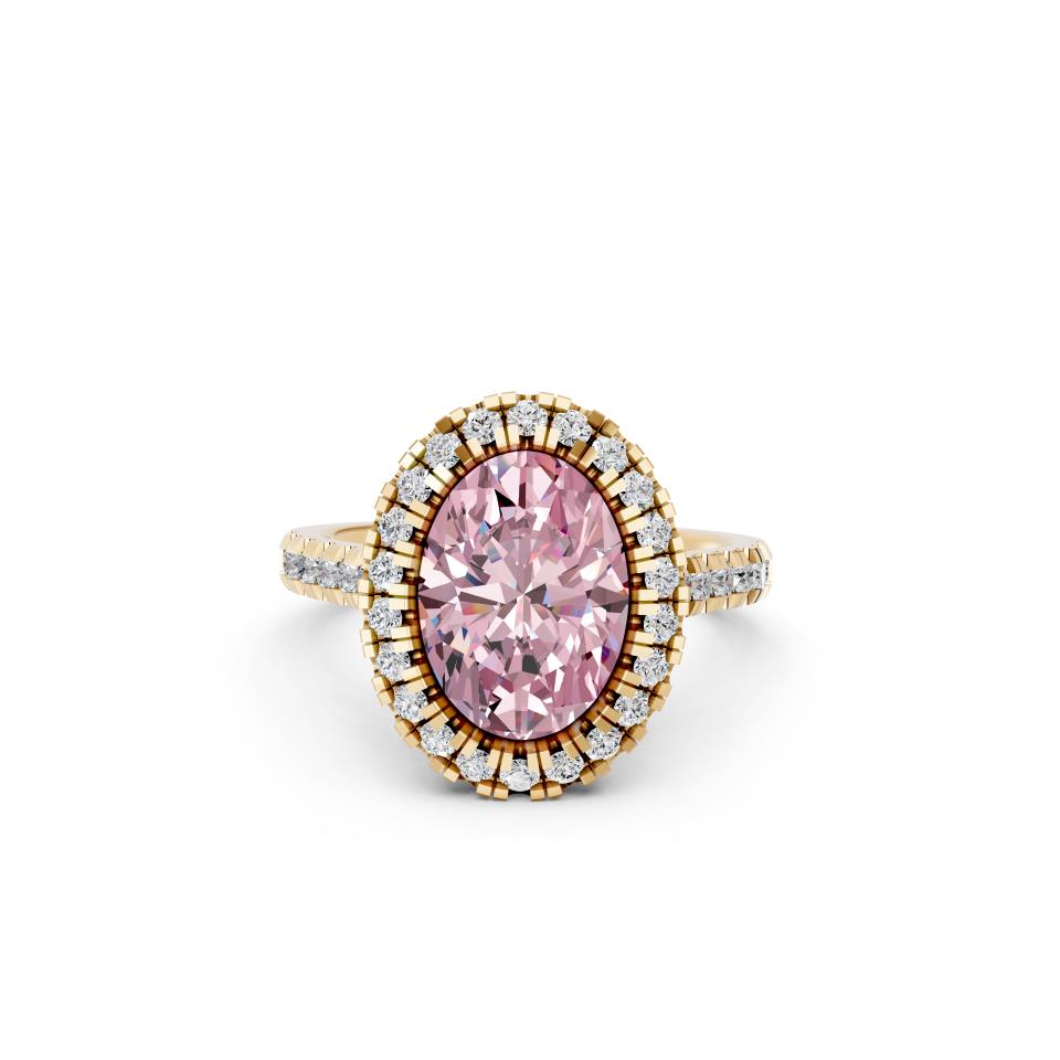 OVAL PINK HALO RING WITH PAVE BAND