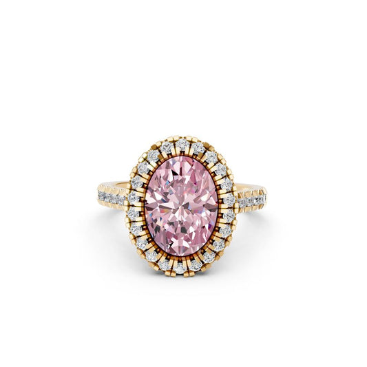 OVAL PINK HALO RING WITH PAVE BAND