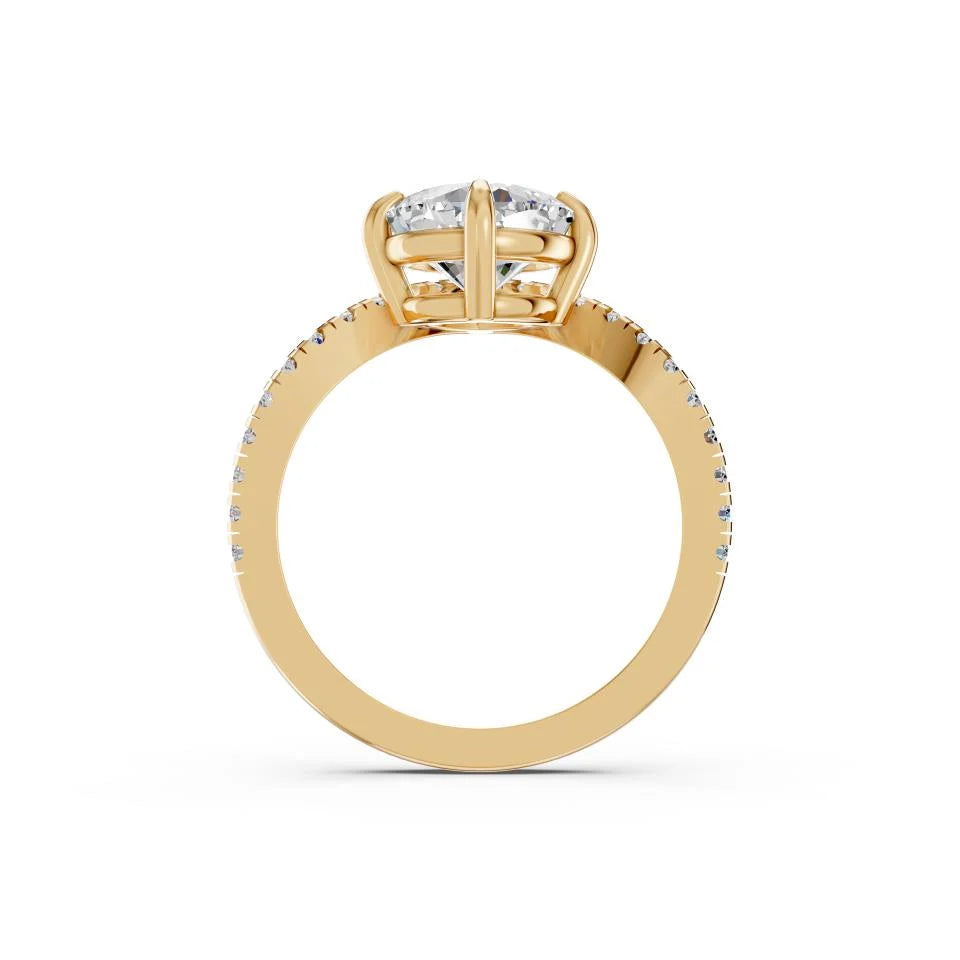 Cushion Cut Lab Grown Diamond Engagement Ring with bypass split pave band| D VS1
