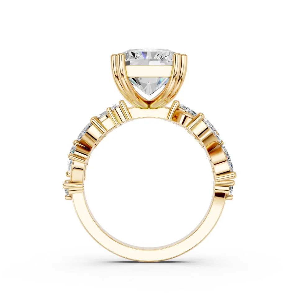 Radiant Cut Lab Diamond with marquise and round as floral side stones | D VS1