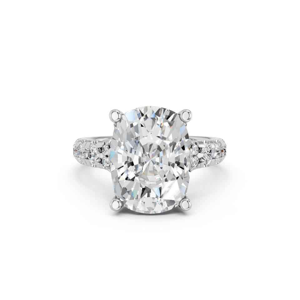 CUSHION RING WITH HIDDEN HALO AND PAVE BAND