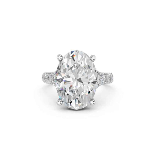 OVAL SPLIT SHANK RING WITH HIDDEN HALO AND PAVE BAND