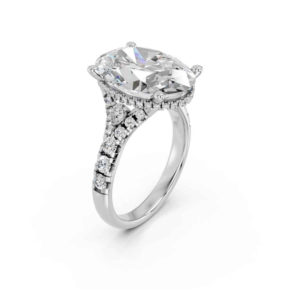 OVAL SPLIT SHANK RING WITH HIDDEN HALO AND PAVE BAND