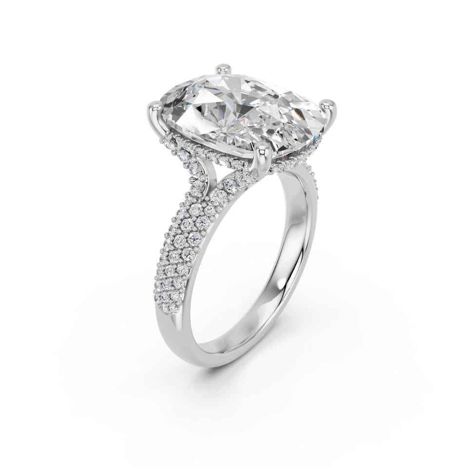 CUSHION RING WITH HIDDEN HALO AND PAVE BAND