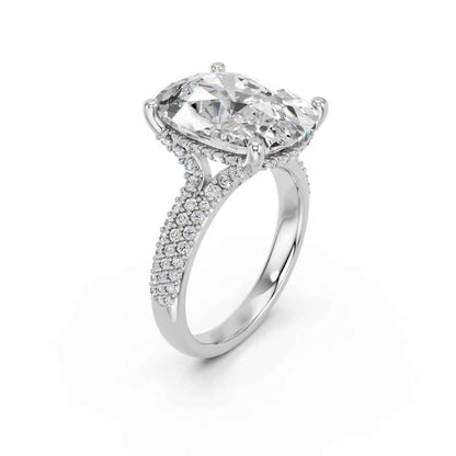 CUSHION RING WITH HIDDEN HALO AND PAVE BAND
