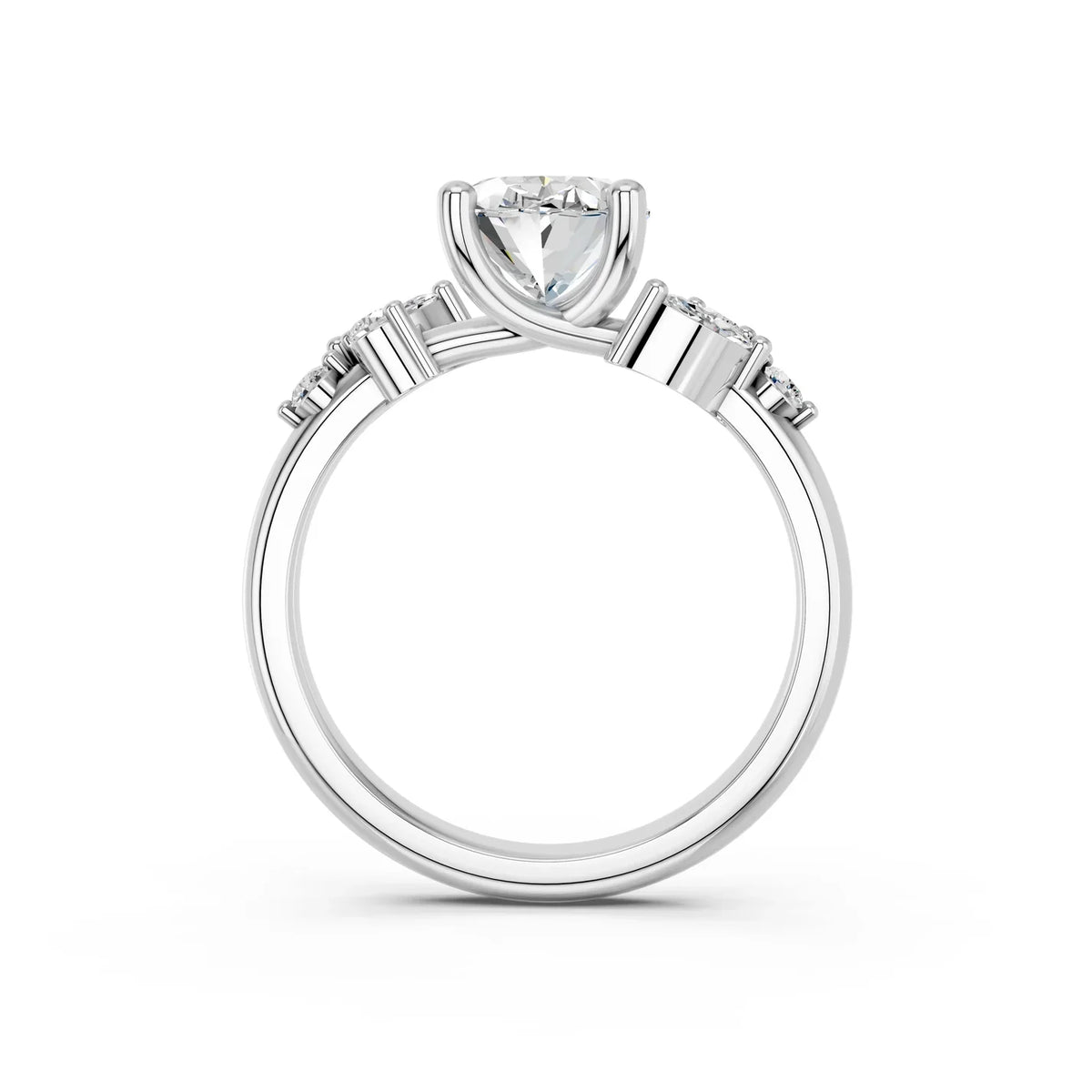 OVAL RING WITH SIDE STONES